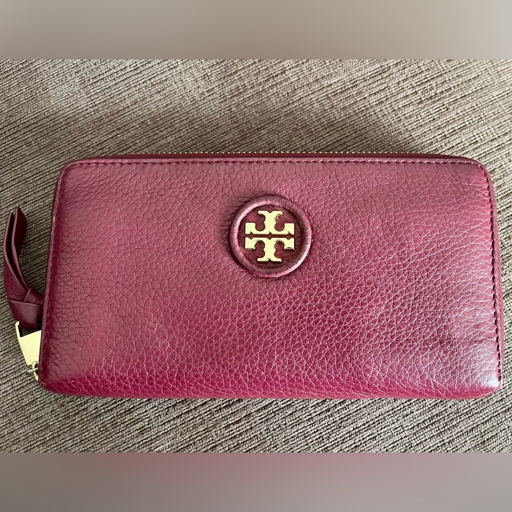 Tory Burch Continental Leather Wallet- Burgundy/Gold